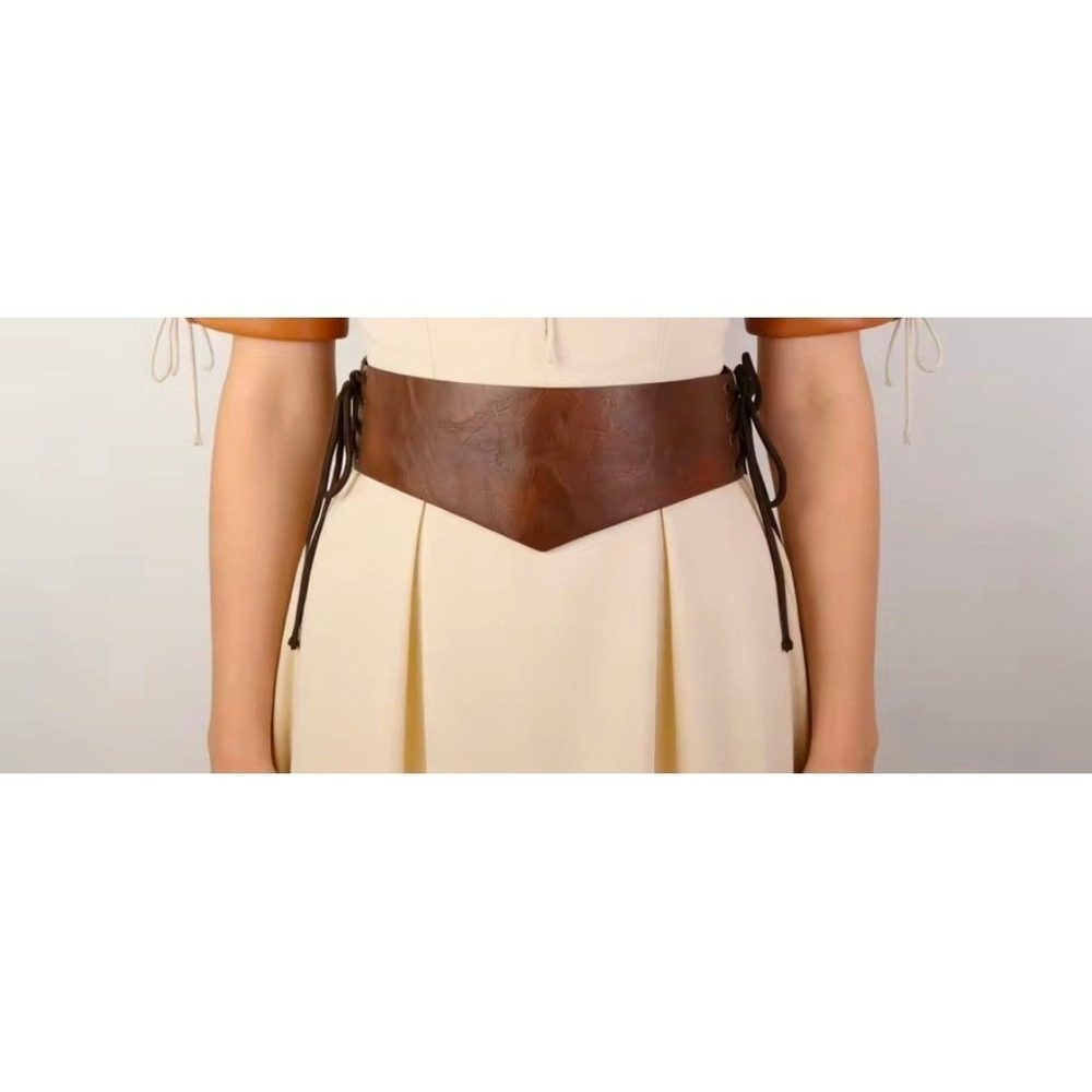 Womens Brown Faux Leather Renaissance Corsetโ Belt Lace Up Cinch Waist Band